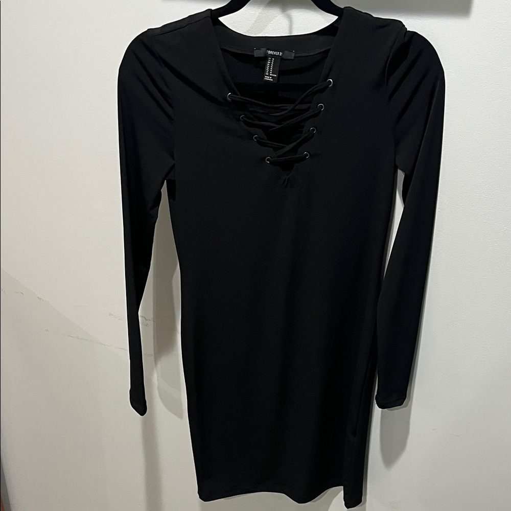 Forever 21 Black Long Sleeve Dress with Lace-Up Front